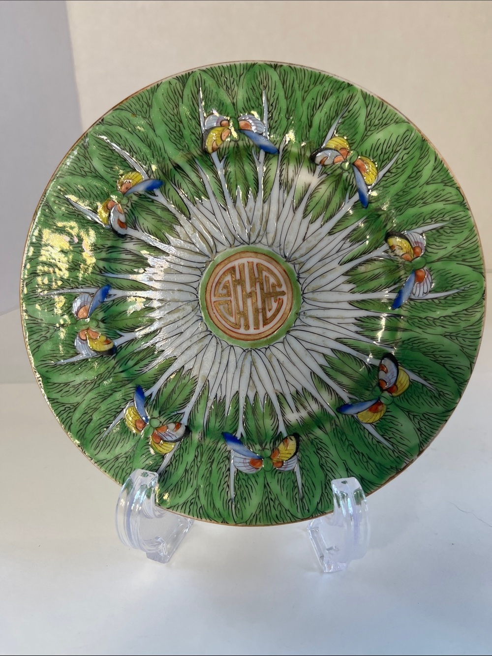 Antique Chinese Famille Verte
Porcelain Plate 6" Bok Choy (e)
